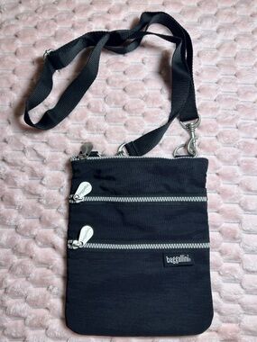 Baggallini Black 3 Zipper Crossbody with Silver Accents